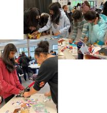 Students making pinback buttons