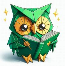 AI created reading owl in green