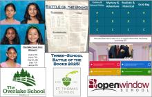 Winning students, school logos, schedule board, jeopardy board, Kahoot board